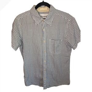 Deus Ex Machina Mens Medium Short Sleeve Button Down Grid Check Shirt Navy White